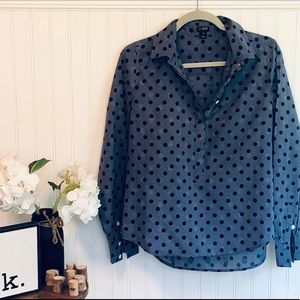 J Crew Navy and Blue Polka dot Long-sleeve Shirt